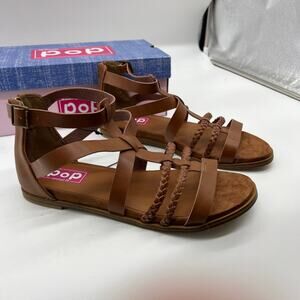 Pop Womens Traffic Ankle Strap Flat Sandals Cognac Sooth Brown Size 11M